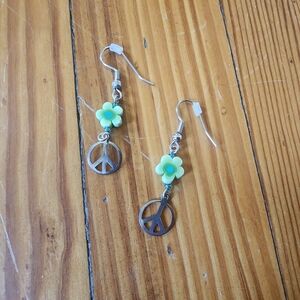 Peace Sign Earrings with Flower Accents